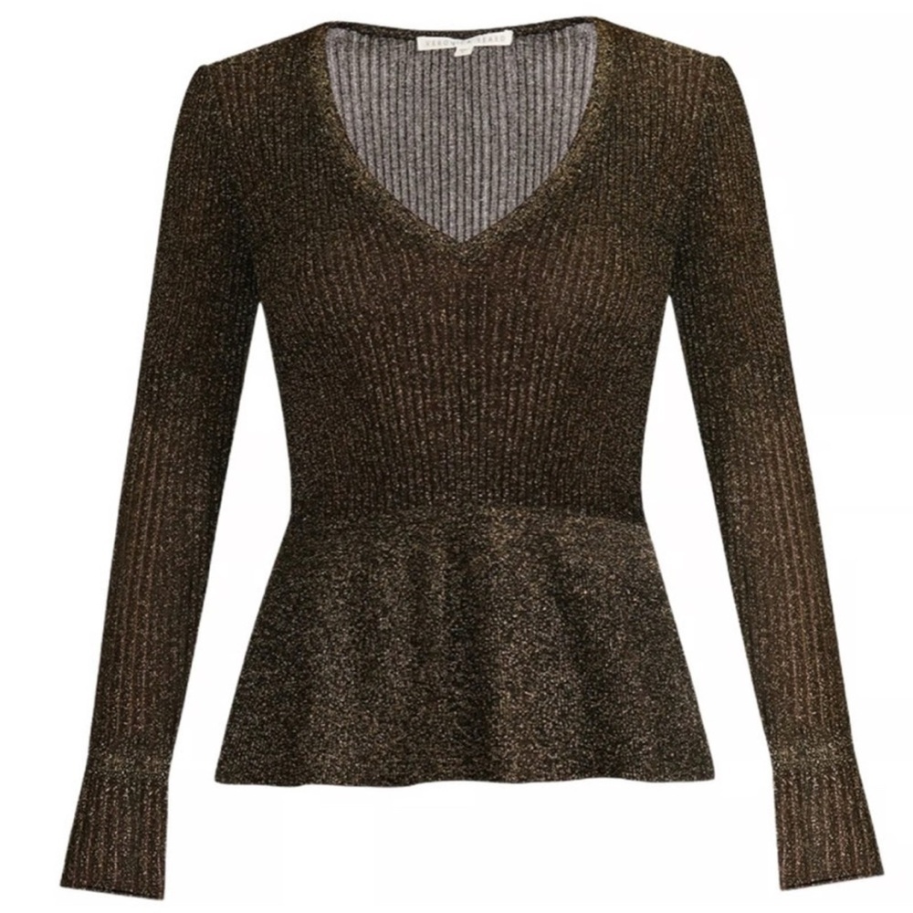 Veronica Beard Esmeralda Metallic V-Neck Top/ SMALL